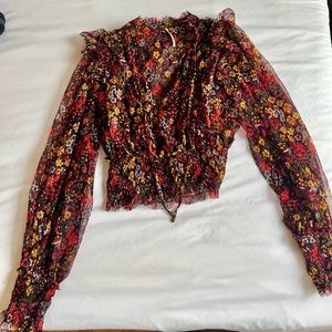 Free People Women's Sheer Longsleeve Floral Blouse